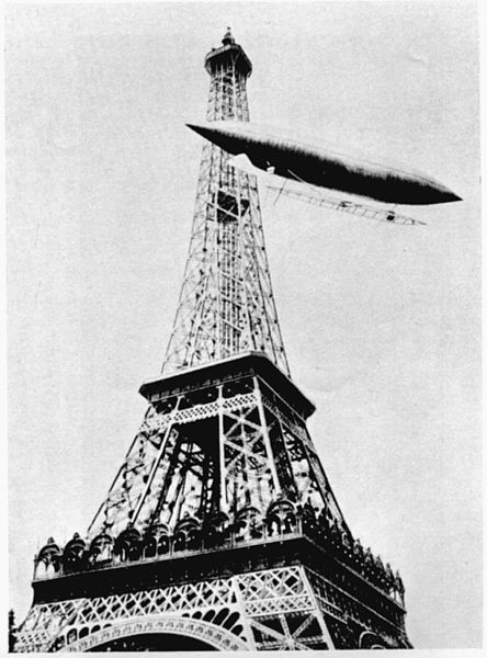 Santos-Dumont #5 rounding the Eiffel Tower during an earlier attempt to win the Deutsch Prize