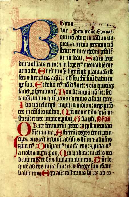 From the 1459 second edition of the Mainz Psalter with an illuminated letter