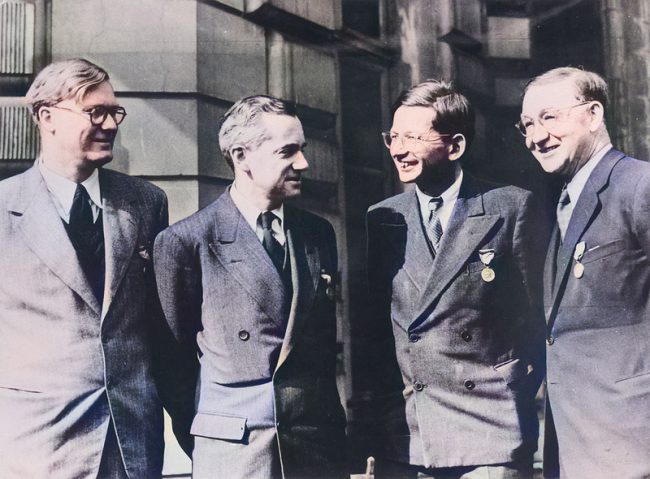 Left to right: William Penney, Otto Frisch, Rudolf Peierls and John Cockcroft in 1946