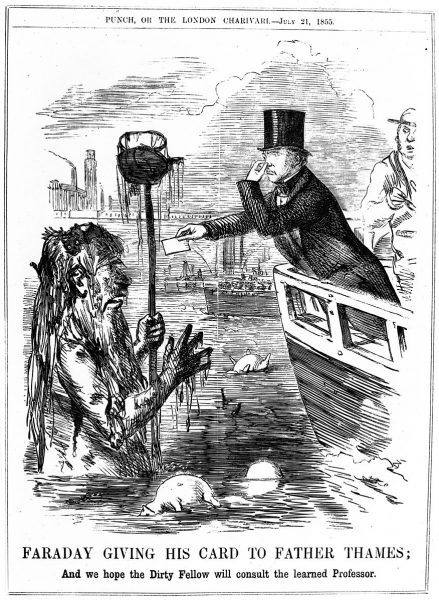Faraday giving his card to Father Thames