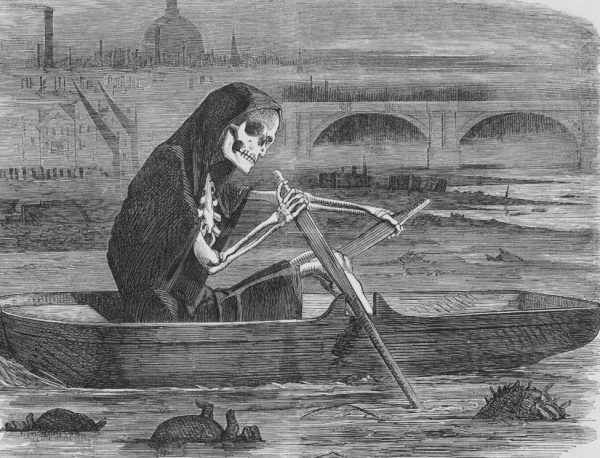 "The Silent Highwayman" (1858). Death rows on the Thames, claiming the lives of victims who have not paid to have the river cleaned up.