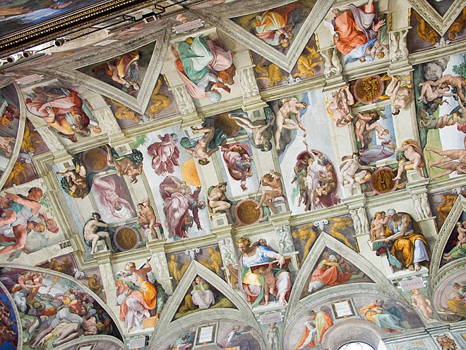 Michelangelo painted the ceiling of the Sistine Chapel; the work took approximately four years to complete (1508–1512), photo: Jean-Christophe BENOIST, CC-BY 2.5