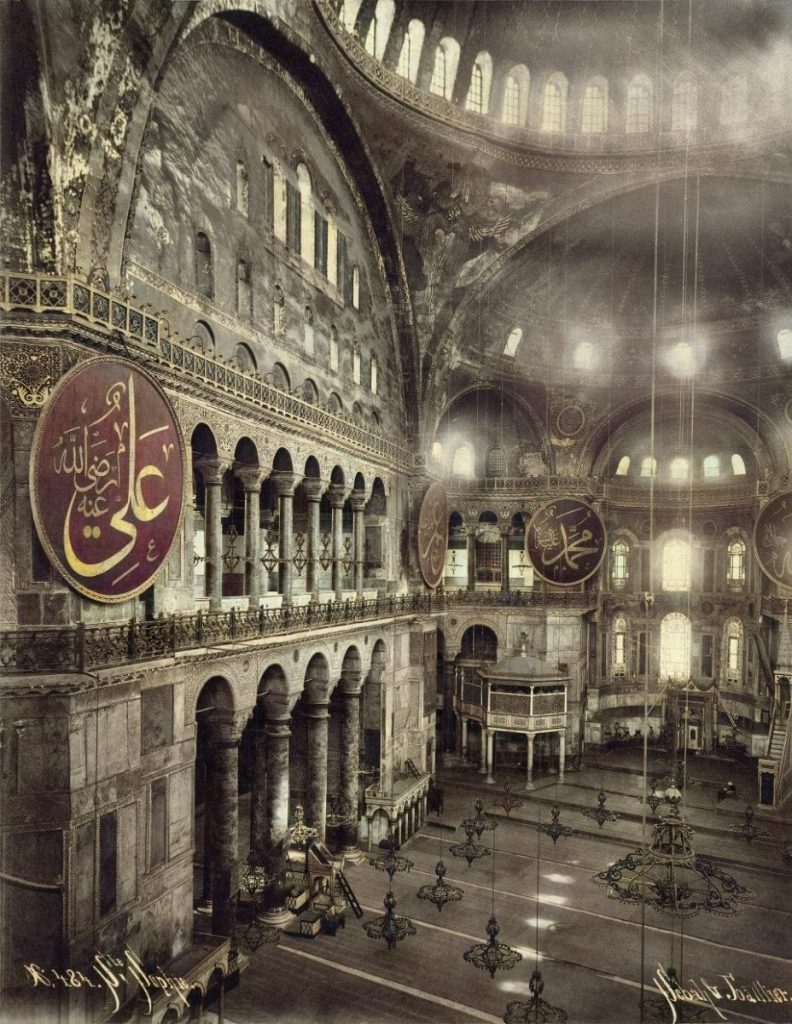  Interior of the Ayasofya Mosque, a.k.a. the Hagia Sophia, from between 1900 and 1910, by the Ottoman photographic firm Sébah & Joaillier