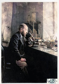Santiago Ramón y Cajal in his laboratory.