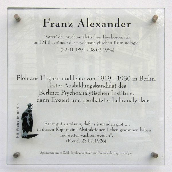 Memorial plate for Franz Alexander (1891-1964)