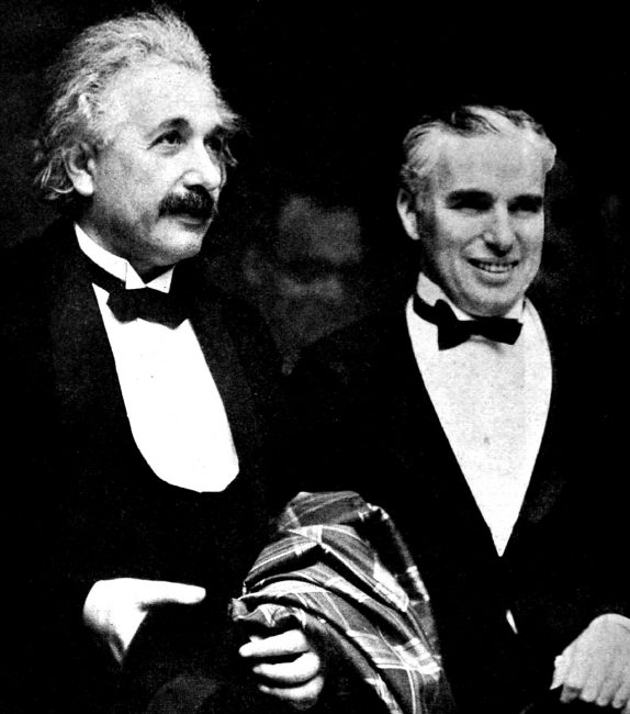 Einstein (left) and Charlie Chaplin at the Hollywood premiere of City Lights, January 1931