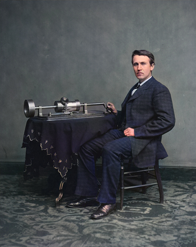Thomas Edison and his early phonograph (1877) @Library of Congress