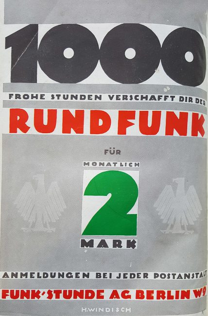 Advertisement for the radio fee of 2 Reichsmark. Reprinted in the yearbook of the Berliner Funk-Stunde 1926