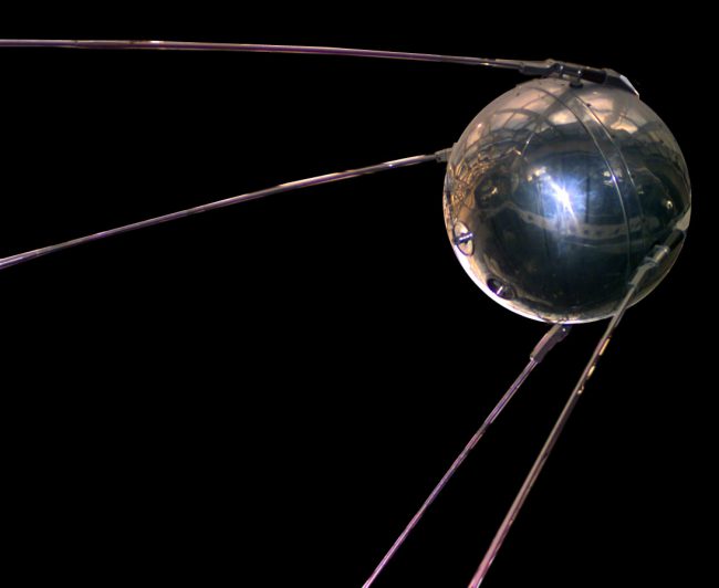 A replica of Sputnik 1, the first artificial satellite in the world to be put into outer space: the replica is stored in the National Air and Space Museum.