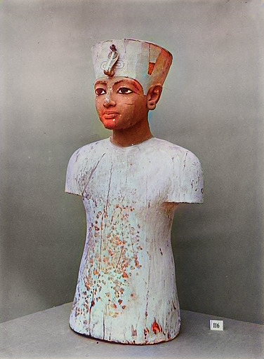 A painted, wooden figure of Tutankhamun found in his royal tomb