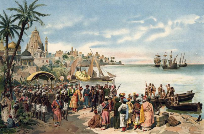 The arrival of Vasco da Gama at Calicut, by Roque Gameiro, 1900.