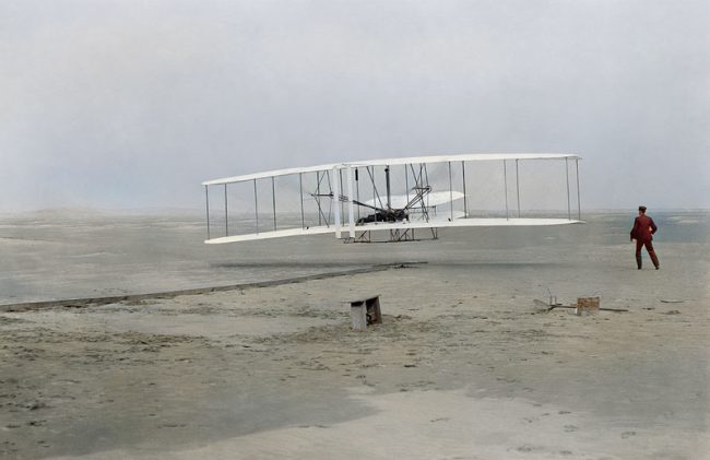 The first flight of the Wright Brothers on December 17, 1903