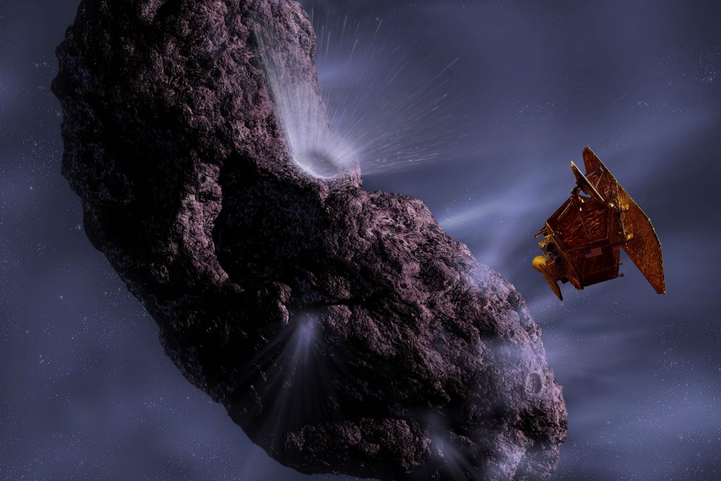 Artist's Concept of Deep Impact's Encounter with Comet Tempel 1. (NASA/JPL-Caltech/UMD)