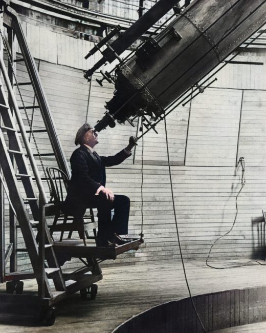 Sir Percival Lowell (1855-1916), in 1914, observing Venus in the daytime with the 24-inch (61 cm) Alvan Clark & Sons refracting telescope at Flagstaff, Arizona