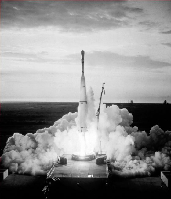The launch of TIROS I - the birth of the meteorological satellite system. photo: NOAA photo library