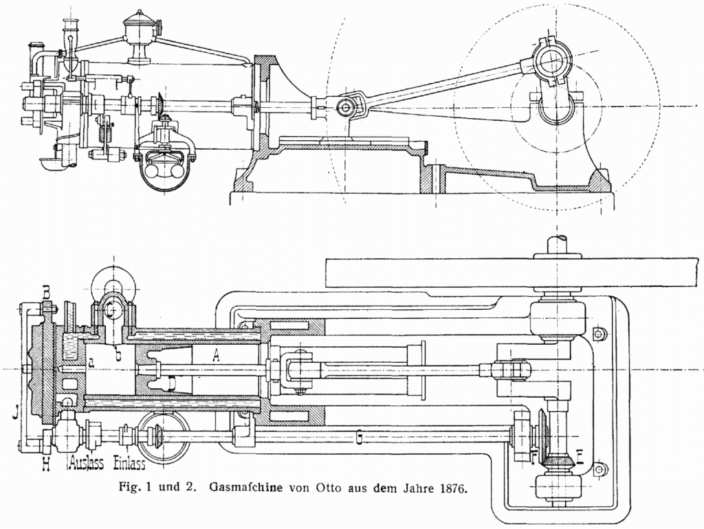 Diagram of Otto's 1876 four cycle engine