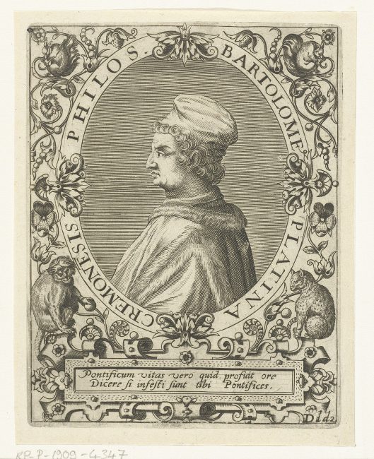Portrait of Bartolomeo Platina. Engraving by Theodor de Bry from J.J. Boissard, Icones virorum illustrium doctrina & eruditione praestantium, c. 1597-99