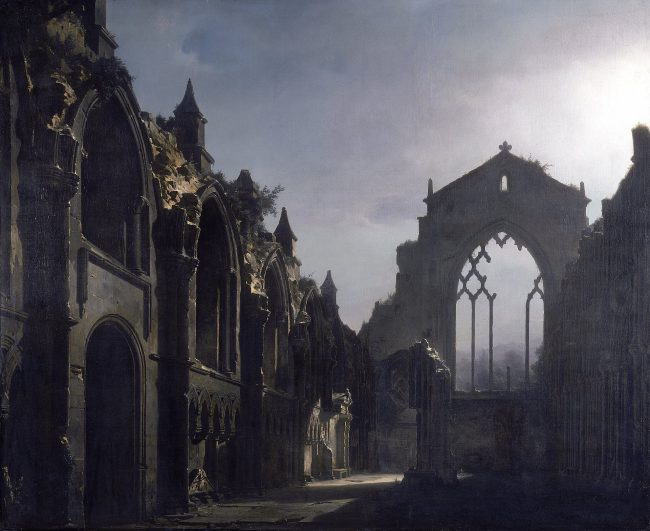 The Ruins of Holyrood Chapel, painting by Daguerre (1824).