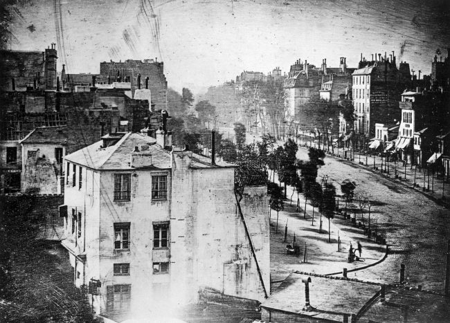 View of the Boulevard du Temple, taken by Daguerre in 1838 in Paris,