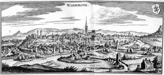 Warburg (Warburgum). Copper engraving from the Topographia Westphaliae from 1647