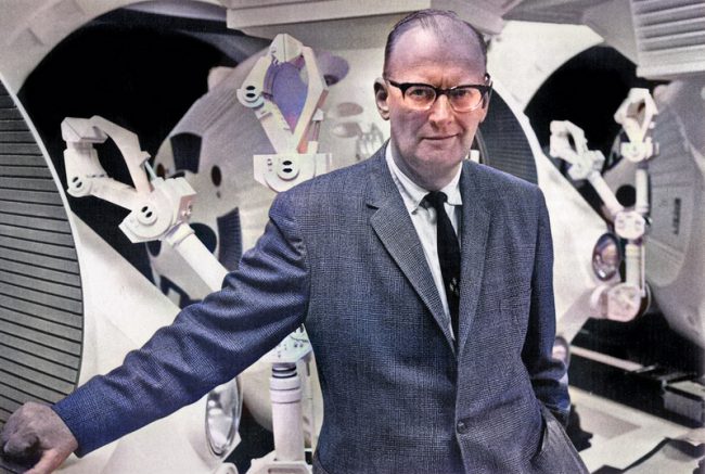 Arthur C. Clarke in February 1965, on one of the sets of 2001: A Space Odyssey, picture: ITU Pictures [CC BY 2.0]