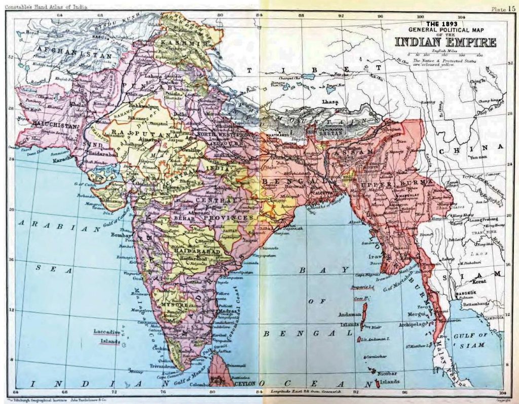 Political Map of the Indian Empire, 1893" from Constable's Hand Atlas of India, London: Archibald Constable and Sons, 1893
