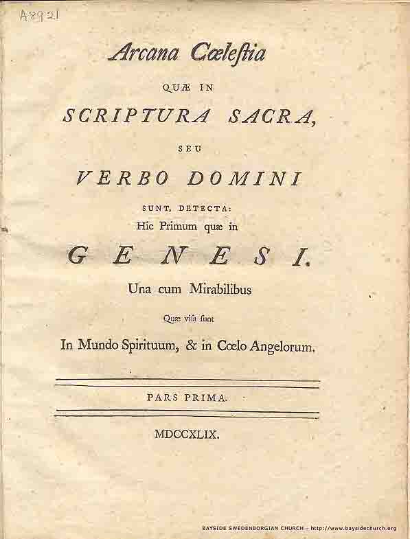 Arcana Cœlestia, first edition (1749), title page
