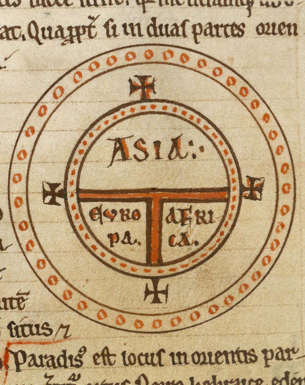 The medieval T-O map represents the inhabited world as described by Isidore in his Etymologiae.