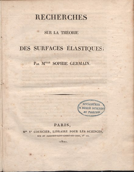 Récherches sur la théorie des surfaces élastiques, 1821