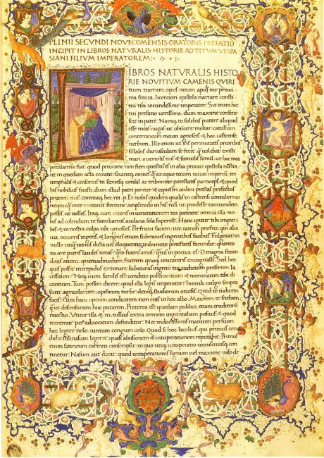 Pliny the Elder, Natural History in ms. Florence, Biblioteca Medicea Laurenziana, Plut. 82.4, fol. 3r.
