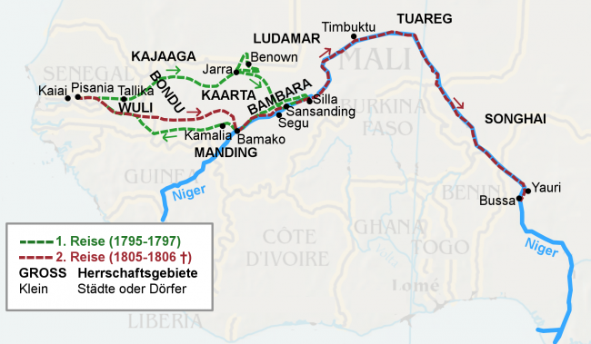 Map of Mungo Park's journeys