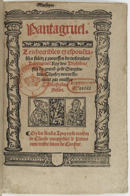 Title page of Pantagruel by Rabelais edited by Claude Nourry around 1530-1532.