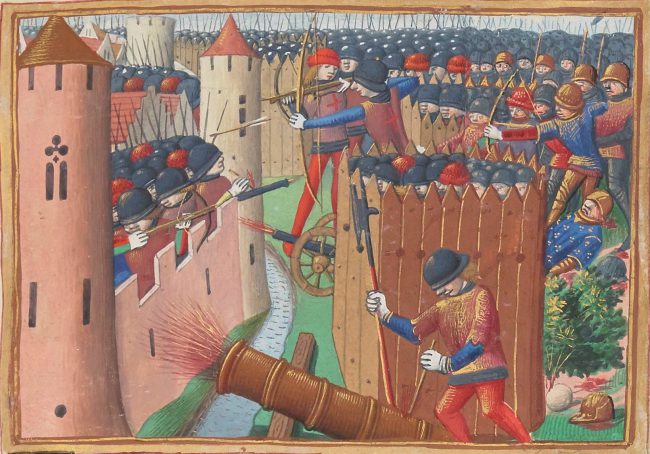 Late 15th-century depiction of the siege of Orléans of 1429, from Les Vigiles de Charles VII by Martial d'Auvergne