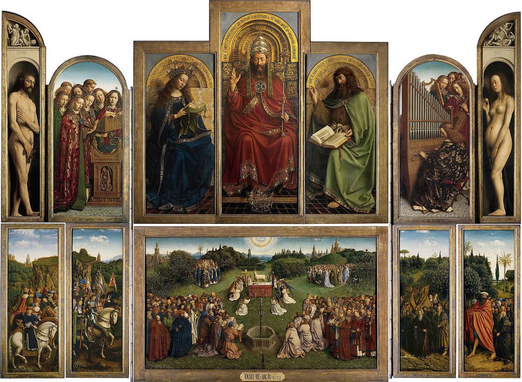 Hubert and Jan van Eyck, Ghent Altarpiece, completed 1432. Saint Bavo Cathedral, Ghent