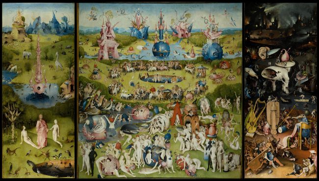 The Garden of Earthly Delights in the Museo del Prado in Madrid, c. 1495–1505, attributed to Bosch.