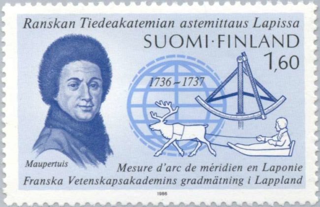 Commemorating stamp of the French Geodesic Mission to Lapland.