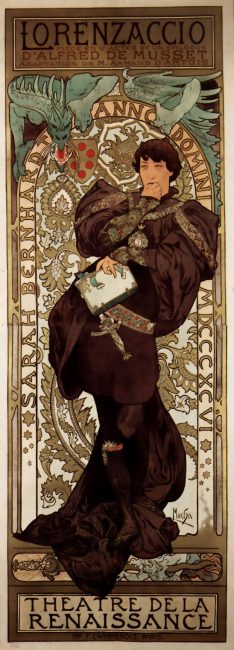 Bernhardt in the title role of Lorenzaccio, poster by Alphonse Mucha (1896)