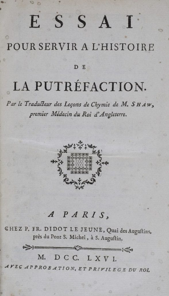 Essai pour servir a l'histoire de la putref́action, 1766
