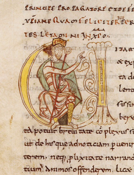 Einhard as scribe. Manuscript depiction from 1050