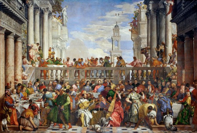 The Wedding at Cana, 670 × 990 cm, Louvre, Paris (originally for San Giorgio Maggiore), 1562-63