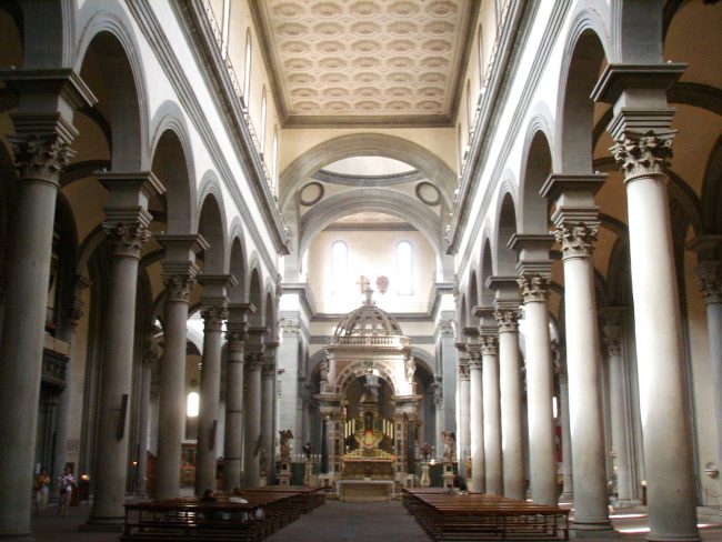 Santo Spirito church, inside view, in Florence Italy, photo: Sailko, CC BY-SA 3.0 <http://creativecommons.org/licenses/by-sa/3.0/>, via Wikimedia Commons