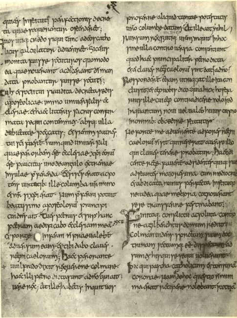 Beda, Historia ecclesiastica gentis Anglorum in a late 8th century manuscript. London, British Library, Cotton Tiberius C II, fol. 87v